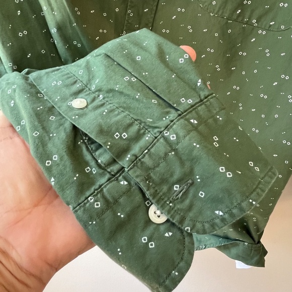 American Eagle Men Sz L Button Up Shirt Green Geometric Long Sleeve Standard Fit - Picture 4 of 10